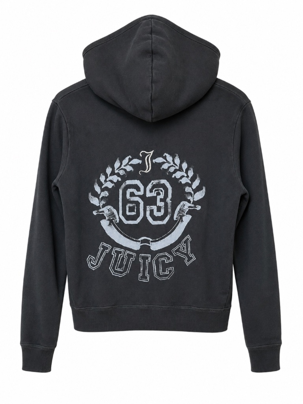 Juicy Couture Y2K 63 Crest Cropped Zip Hoodie Charcoal Gray Women's Medium